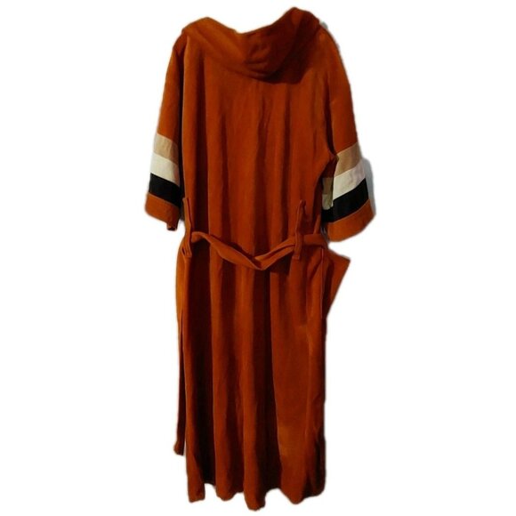Luxarobe Robe Men Size 36 Medium Hooded Velvet Orange Pockets Belted READ - Picture 2 of 9